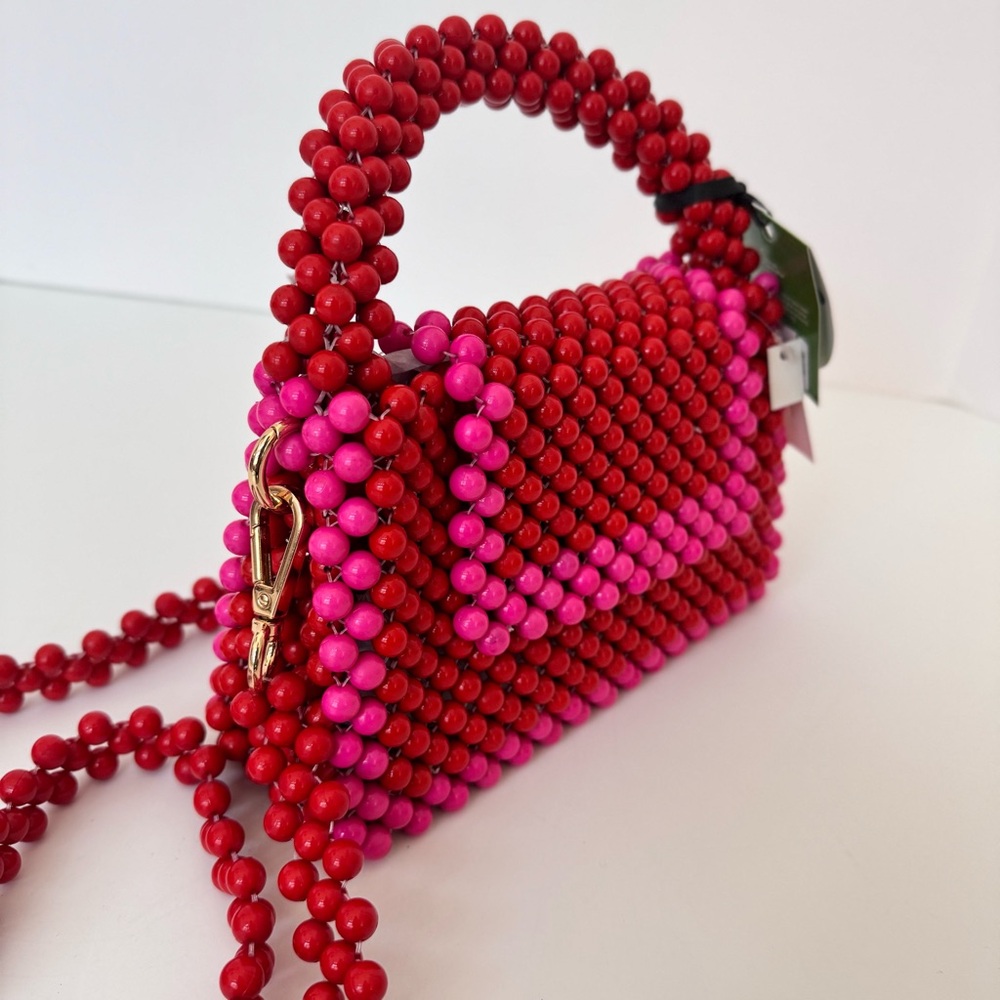 NWT ♠️ Kate Spade Target Colorblock Beaded Crossbody Red Pink Mini Bag Purse - Picture 4 of 12